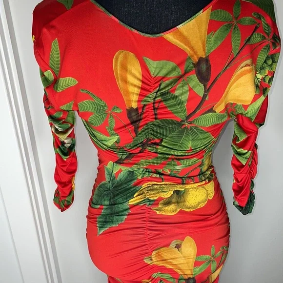 Vintage Royal Palm Print Dress Size M - Picture 4 of 5